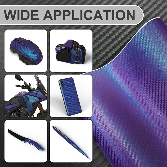 Lypumso 3D Chameleon Blue to Purple Carbon Fiber Vinyl Wraps, Auto Self-Adhesive Film Rolls for DIY Use, Stickers for car Interior and Exterior Color Change with No Bubble Release 1ft x 10ft