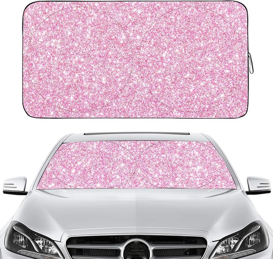 Gven Windshield Sun Shade for Car Front Window Cover Sunshades Visor Automotive Sun Shield for Full-Size Sedan & SUV, Mid-Size SUV, Sports Cars Mid-Size Pickup Truck Car Accessories (Pink, L)