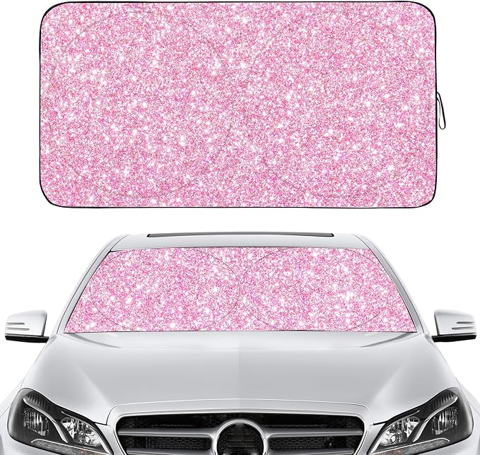 Gven Windshield Sun Shade for Car Front Window Cover Sunshades Visor Automotive Sun Shield for Compact Sedan, SUV, Midsize Sedan, Small Pickup Blocks UV Rays Keep Your Vehicle Cool (Pink, S)