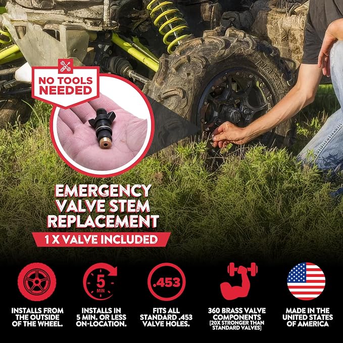 GlueTread ATV Tire Repair Kit Complete Off-Road Tire Patch Kit - Includes Glue Tread Sidewall Repair Patches, Colby Emergency Valve, Plug Kits (12 Plugs), T Handles and 4 CO2 Cartridges - Heavy Duty