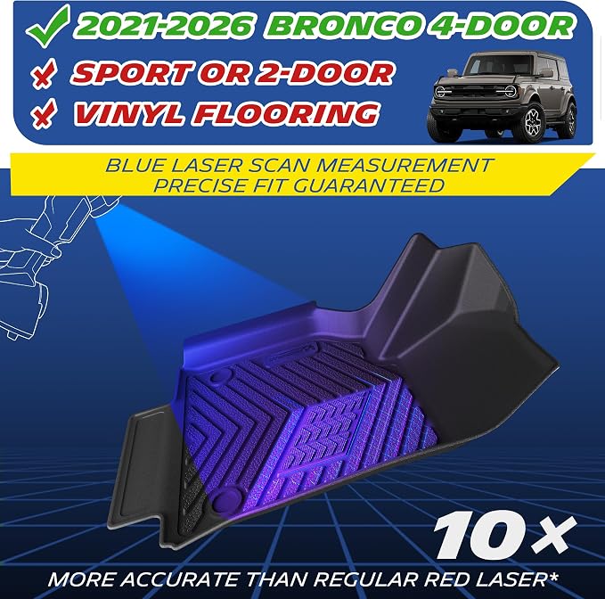 Michelin Vehicle Mats, All-Weather TPE Custom Fit Liner for 2021-2026 Ford Bronco 4-Door(6 Piece), Premier