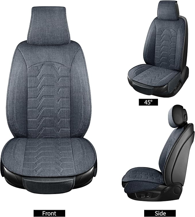 Linen Car Seat Covers Breathable Cloth Fabric Seat Protector Front Seat Covers Universal Fit for 95% Automotive, Car, Van, SUV, Trucks（Gray，2PCS）