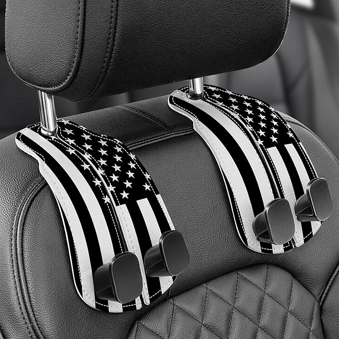 WOCOCN Purse Holder for Car, 2 Pack Heavy Duty Purse Hanger for Car, PU Leather Car Seat Hooks for Purses and Bags, Cute Flag Headrest Organizer for Handbags & Backpacks
