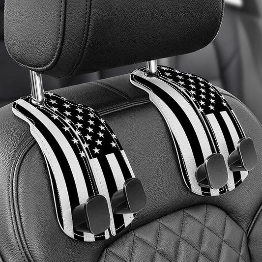 WOCOCN Purse Holder for Car, 2 Pack Heavy Duty Purse Hanger for Car, PU Leather Car Seat Hooks for Purses and Bags, Cute Flag Headrest Organizer for Handbags & Backpacks
