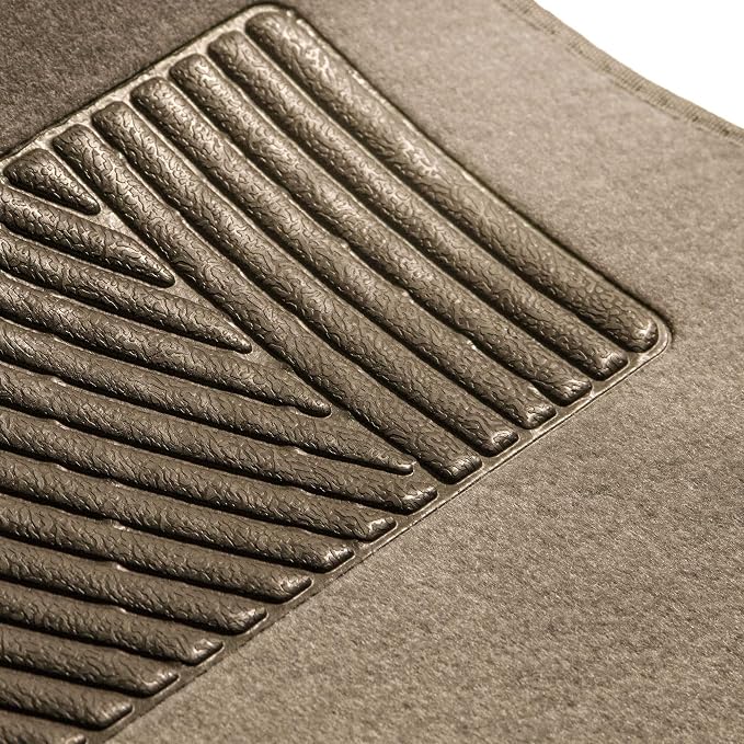 FH Group Car Floor Mat 4 Piece Set Driver's Seat with Heel Pad Deluxe Front 66 x 43 cm Rear 32 x 43 cm Beige