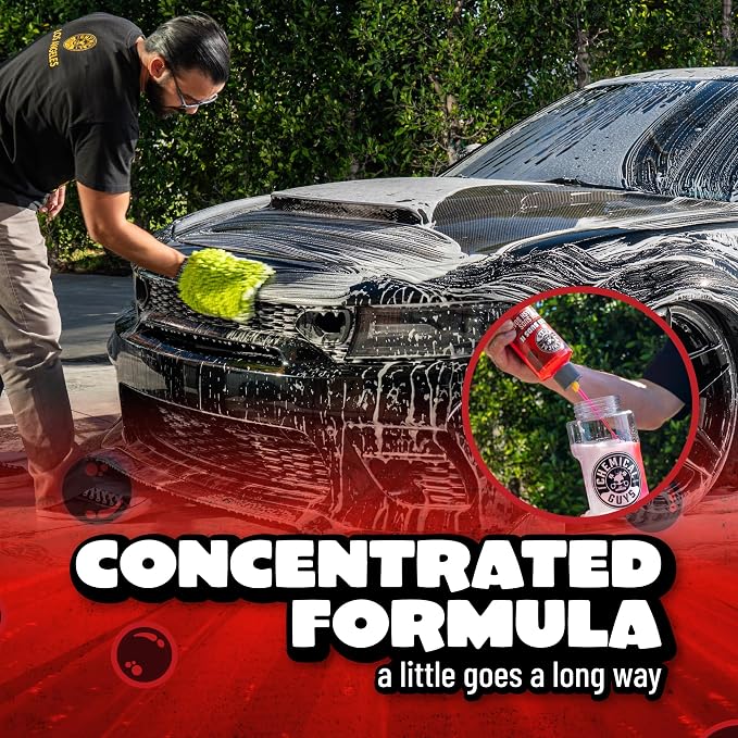 Chemical Guys Maxi Suds II Cherry Scent Car Wash Soap and Chenille Microfiber Wash Mitt Bundle, High Foam Shampoo for Foam Cannons, Guns, and Buckets, Safe for All Paint - 16 Fl Oz
