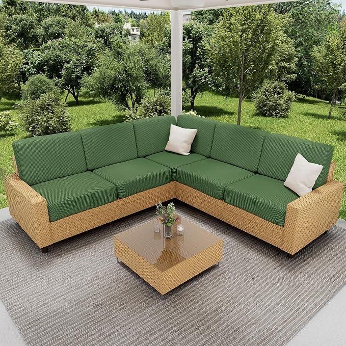 hyha Waterproof Couch Cushion Covers for Pets, Non Slip Sofa Cover for Dogs Washable, Soft Thick Stretch Jacquard Fabric, Sofa Slipcovers with Elastic Bottom (1 Piece for Backrest M, Grass Green)