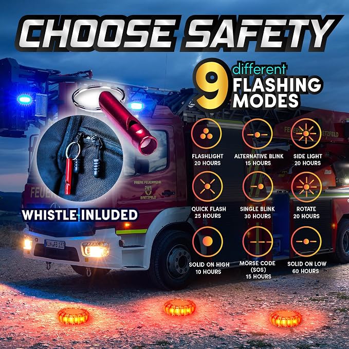 MARCALA 6‑Pack LED Road Flares | DOT Compliant Emergency Lights for Vehicles with Batteries, Whistle & Case | Flares Emergency Road | Emergency Flares | Perfect For Gifting or Everyday Roadside Safety