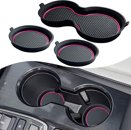 for Honda Civic Accessories 2026 2025 2024 2023 2022 Cup Holder Inserts Center Console Liner 3D Silicone Cup Holder Coaster Protector Mat Pad Non-Slip Interior Decoration for Civic 3Pcs (Pink)