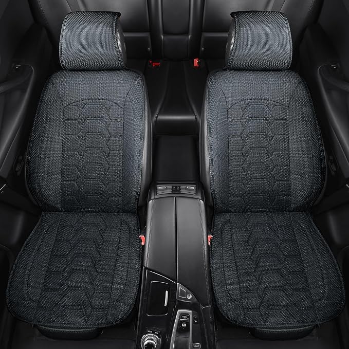 Linen Car Seat Covers Breathable Cloth Fabric Seat Protector Front Seat Covers Universal Fit for 95% Automotive, Car, Van, SUV, Trucks（Gray，2PCS）