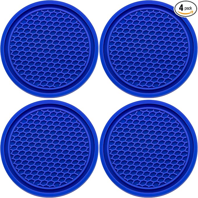4PCS Car Cup Holder Coaster, Universal Auto Non-Slip Cup Holder Coaster, 2.75In Universal Non-Slip Recessed Car Interior Accessories (Deep Blue)