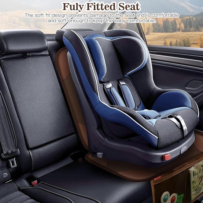 Sinvitron Car Seat Protector for Child Car Seat - Waterproof Non-Slip Leather Mat with 2 Mesh Pockets, Universal Seat Cover for Baby, Pets & Vehicles(2-Pack, Brown)