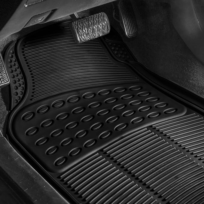 FH Group Automotive Floor Mats - Heavy-Duty Rubber, Universal Fit Full Set, Climaproof, Trimmable for Most Cars, Sedan, SUV, Truck, Black (Pack of 2)