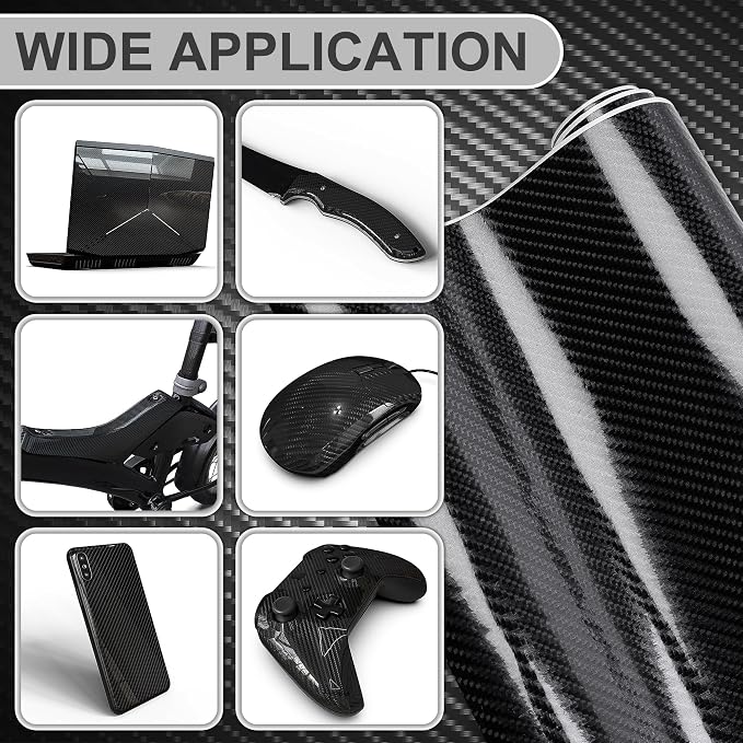 Lypumso Carbon Fiber Vinyl Wrap 6D Gloss Black, Self Adhesive Car Wrap Film with Air Release Technology, Automotive DIY Vinyl Sticker for Vehicle Interior & Exterior (Black, 1ft x 10ft)
