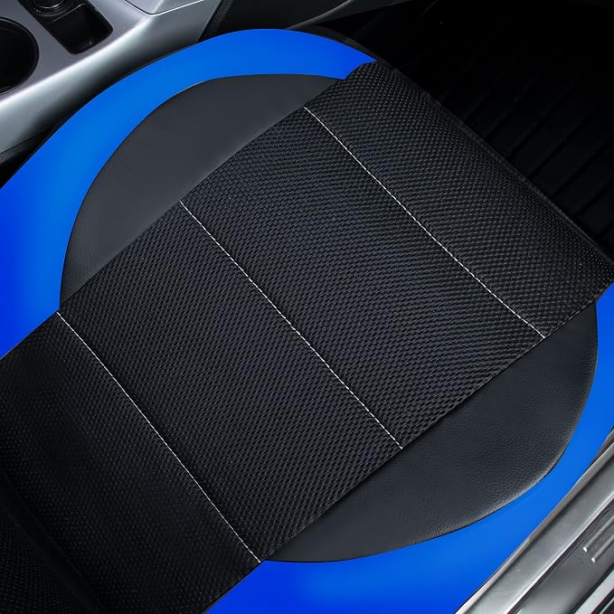 CAR PASS Leather Car Seat Covers Front Seats Only, with Air Mesh Front Seat Covers Breathable, Cool Automotive Seat Cover 2 Pack, Universal Fit Most Cars,SUV,Truck,Van Airbag Compatible(Black & Blue)