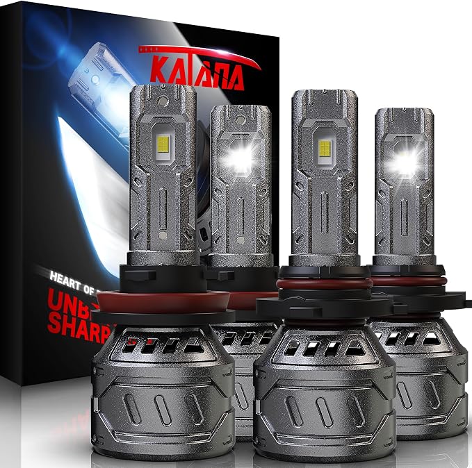 Katana H11 9005 Bulbs Combo,H9 HB3 800% Brightness 1:1 Size 6500K Fog of 4 | Plug and Play,Cooling Fan,360°Beam Angle