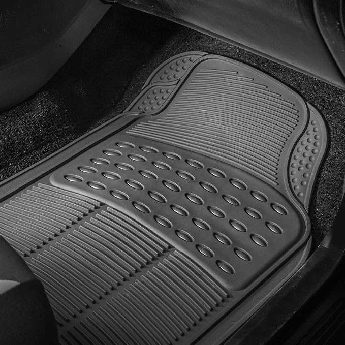 FH Group Car Floor Mats - Heavy-Duty Rubber Floor Mats for Cars, Universal Fit Full Set, Trimmable Automotive Floor Mats, ClimaProof Floor Mats For Most Sedan, SUV, Truck Floor Mats Gray