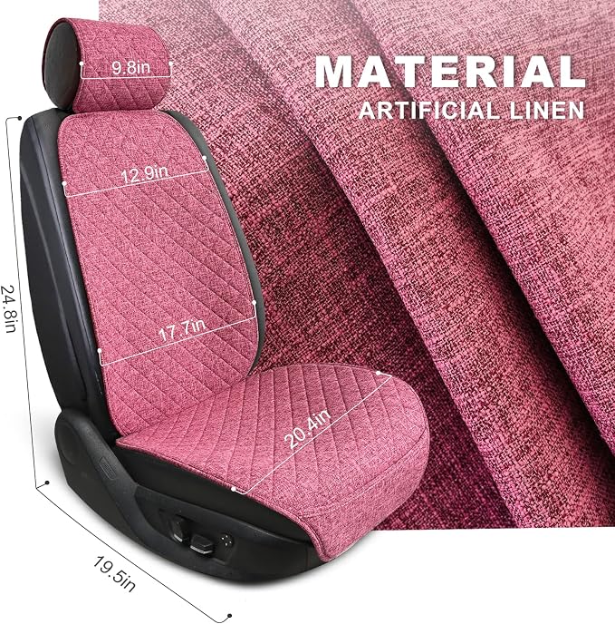 BOPUOVRE Linen Car Seat Cover - Non-Slip & Breathable - Universal Fit for Cars, Vans, SUVs, Trucks - 2 Units - Pink