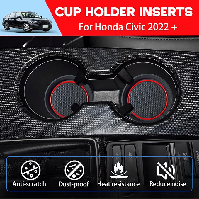 for Honda Civic Accessories 2026 2025 2024 2023 2022 Cup Holder Inserts Center Console Liner 3D Silicone Cup Holder Coaster Protector Mat Pad Non-Slip Interior Decoration for Civic 3Pcs (Red)
