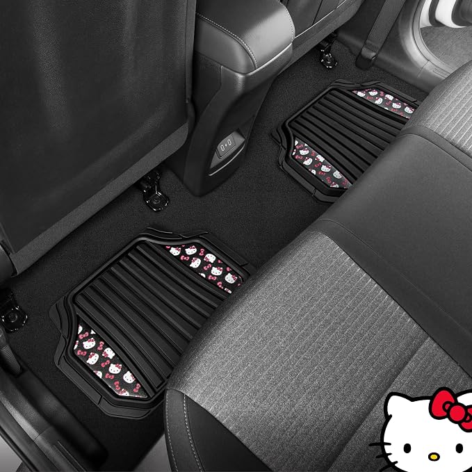 Hello Kitty Car Mats 4pc Floor Mats for Cars Trucks SUVs Black Car Floor Mats for Women Men Accessories Rubber Heavy Duty Cute Non-Slip Always Front Rear Hello Kitty Cars Accessories Black/Red