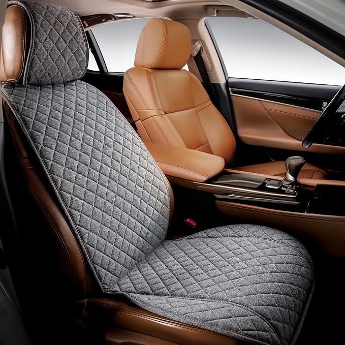 IVICY Faux Linen Front Car Seat Cover – Non-Slip Bucket Seat Protector for Most Cars, SUVs, Vans & Trucks – 1 Seat Cover, Machine Washable, Side-Airbag Friendly, Cool Gray