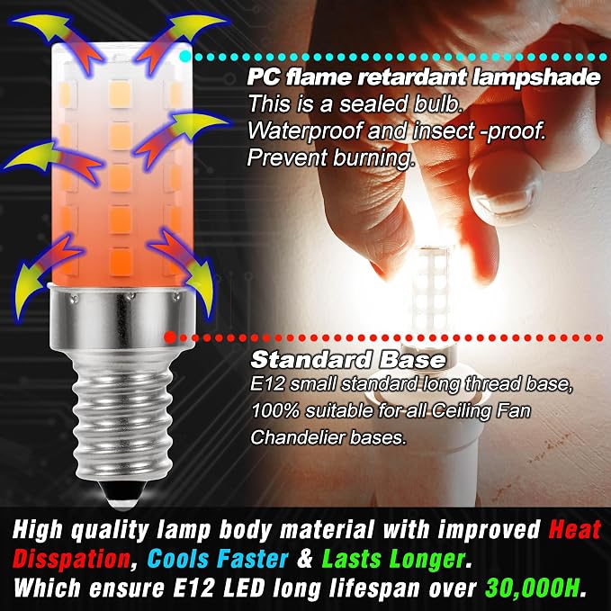 E12 Candelabra Light Bulb Dimmable 4W 450lm 6000K Daylight White, 4 Pack | Equivalent 40 Watt, AC120V, Candle Small Base for Chandelier Pendant Dining Rooms Living Rooms Bedrooms Office, No-flicker