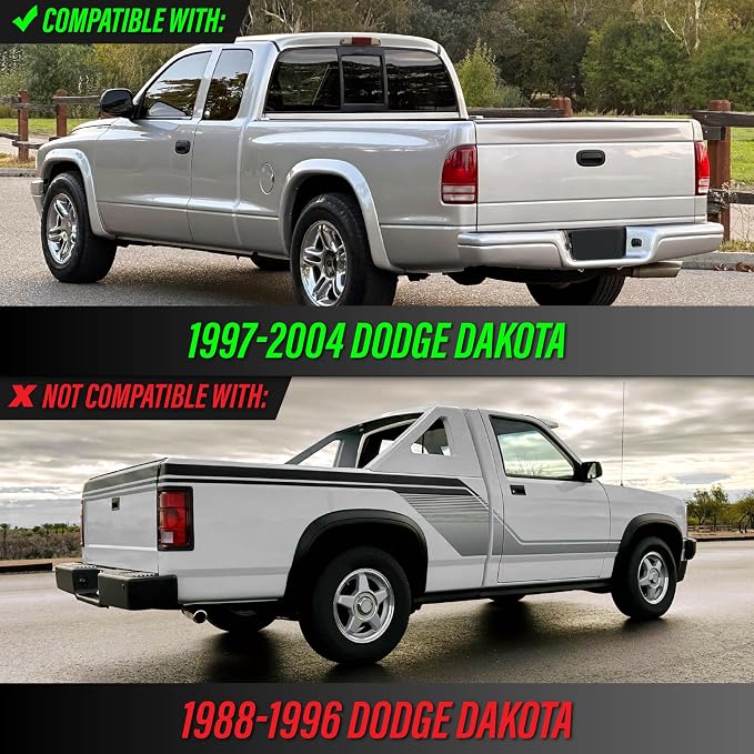 USR 97-04 Dakota PickUp Trucks Tail Light – Rear Tail Lamps (Left + Right) Pair - Compatible with 1997-2004 Dodge Dakota Pick Up Truck All Models/Trims (CLEAR LENS TAIL LIGHTS with RED BULBS)