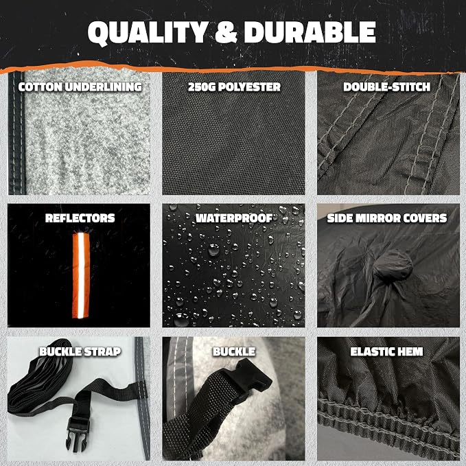 Mockins 235"x80"x77" Pickup Truck Cover Waterproof All Weather Tarp | 250G PVC + HD Cotton Car Covers for Automobiles | Universal Indoor & Outdoor Car Cover for Truck | Ford F-150 Full Exterior Covers
