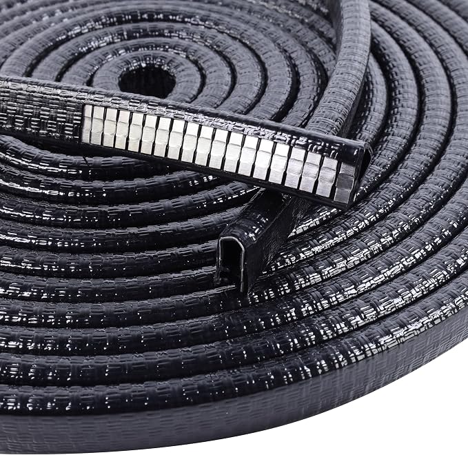 Edge Trim Black U-Channel Rubber Trim Edge with Steel 1/2" X 3/8" - Fit Gap 3/64" to1/4 Car Door Edge Sealing Strip PVC Weather Stripping with Metal, Metal Edge Protector, 28FT