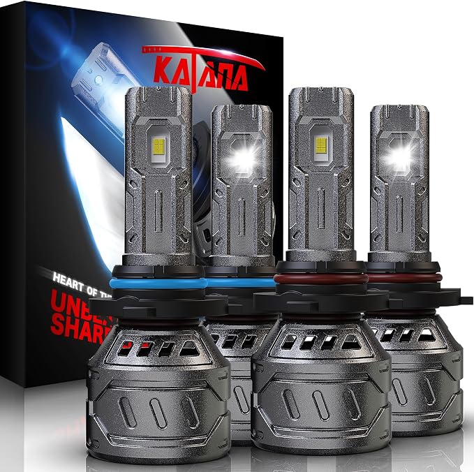 Katana 9005 9006 Bulbs Combo,HB3 HB4 800% Brightness 1:1 MIni Size Fog of 4 | Plug and Play,Cooling Fan,360°Beam Angle,6500K White