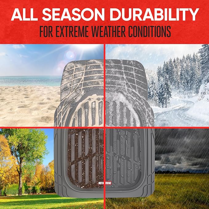 Motor Trend 2 Piece Front Car Floor Mats- Gray FlexTough Contour Liners-Deep Dish Heavy Duty Rubber Floor Mats for Car SUV Truck & Van-All Weather Protection, Universal Trim to Fit