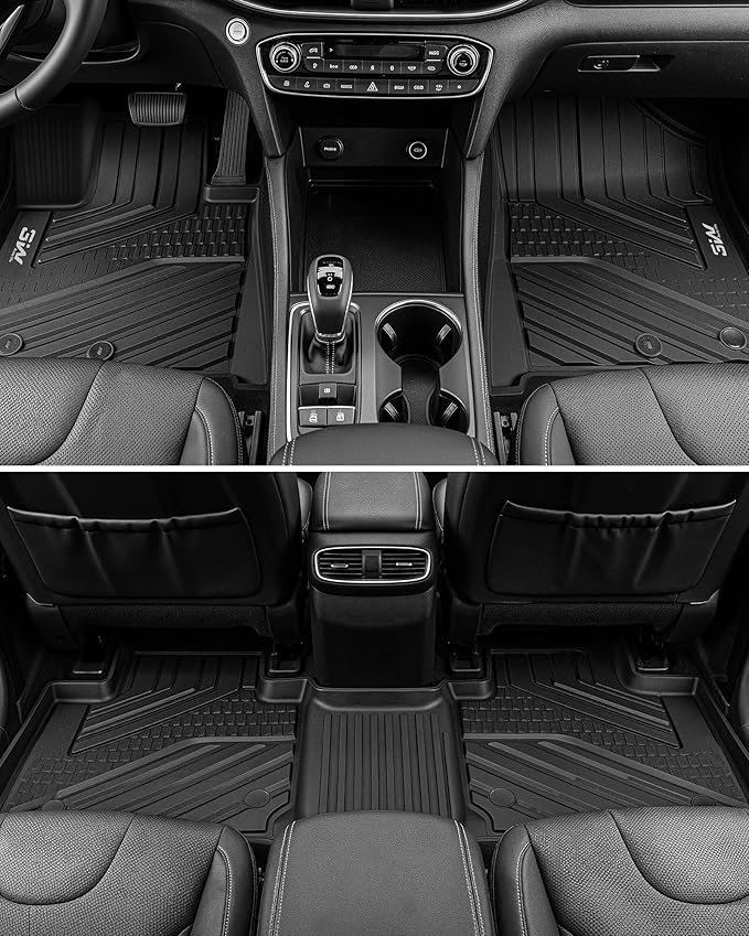 3W Hyundai Santa Fe Floor Mats Fit for 2024 2025 2026 6&7 Seats (Not for Hybrid), TPE All Weather Floor Liner for Hyundai Santa Fe SE/SEL/XRT/Limited/Calligraphy, Anti-Slip 1st & 2nd Rows