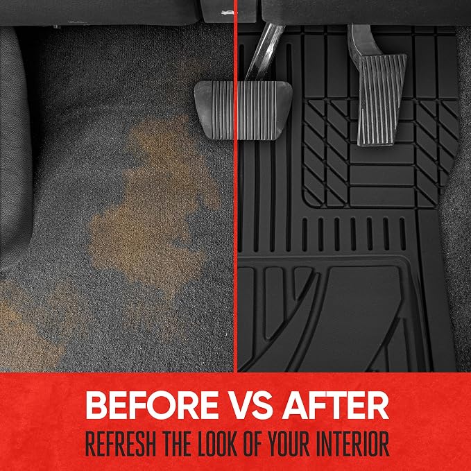 Motor Trend FlexTough™ Advanced Black Rubber Car Floor Mats – Heavy Duty Trim to Fit All Weather Floor Mats for Cars Truck SUV - Automotive Car Interior Floor Liner Protection - Universal Fit