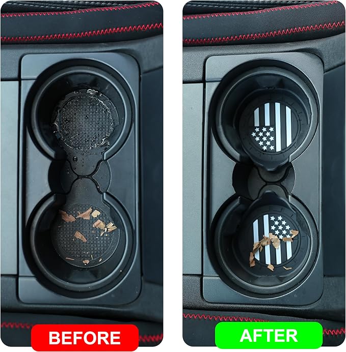 Amooca Car Cup Coaster Universal Non-Slip Silicone Cup Holder Insert Car Interior Accessories for Drink American Flag US Flag 4 Pack Black