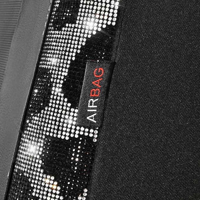 CAR PASS Cow Diamond Leather Bling Car Seat Covers Universal, Faux Shining Rhinestones Two Front only, Fit 95% Automotive Glitter Crystal Sparkle Strips for Cute Women Girl, 2PCS Cow Silver Diamond