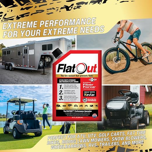 FlatOut Off-Road Multi-Purpose Tire Sealant - Prevents and Repairs Flat Tires - Seals Leaks - Contains Kevlar - Tubeless Tire Sealant - 32-Ounce Bag - Pack of 1