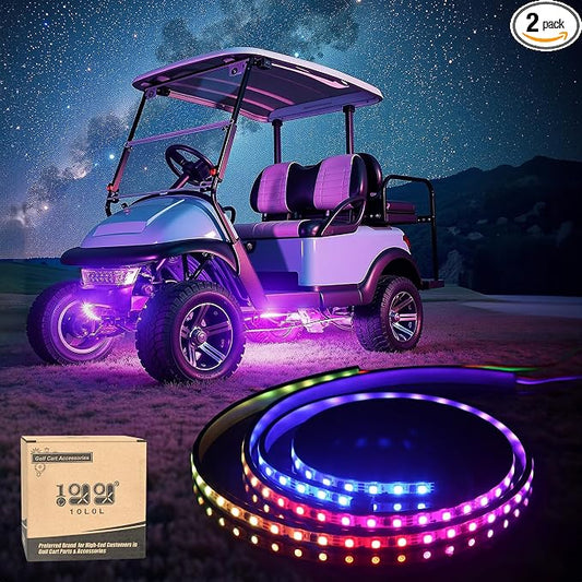10L0L 2PCS Golf Cart Underglow LED Light Kit, Underbody RGB Strip Lights, 24-Mode Neon Accent Lighting, Music Sync, Wireless Remote, IP67 Waterproof, 12V-80V Input for EZGO Yamaha Club Car