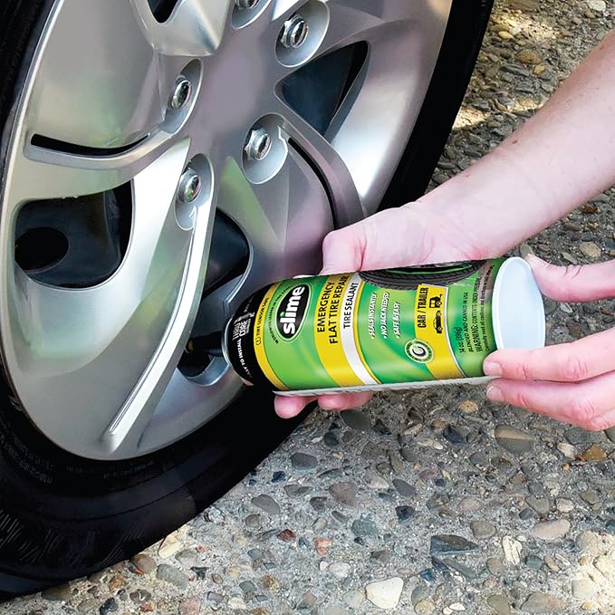 Slime 60186 Flat Tire Puncture Repair Sealant, Emergency Repair for Highway Vehicles, Suitable for Cars/Trailers, Non-Toxic, eco-Friendly, 14oz