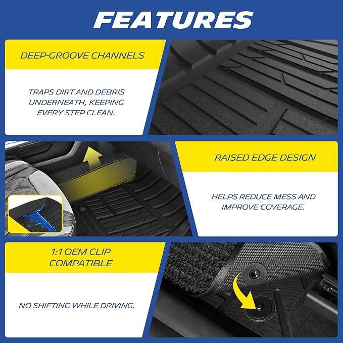 Michelin Vehicle Mats, All-Weather TPE Custom Fit Liner for 2019-2026 Silverado/Sierra 1500 & 2020-2026 2500/3500 Crew Cab Bucket Seat Carpet Floor with Rear Under-Seat Storage, Elite