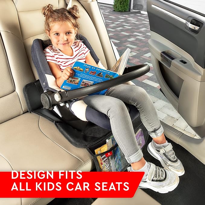 Helteko Car Seat Protector, 2 Pack Seat Protection Mat with Thick Padding, Durable Waterproof Fabric, Leather Reinforced Corners and Mesh Pockets