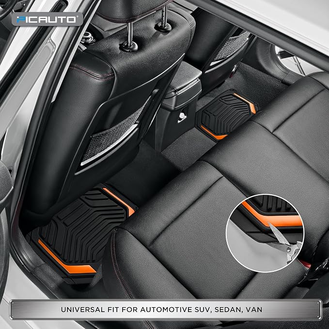 PIC AUTO Heavy Duty Rubber Floor Mats, Orange Aluminum Film Car Mats Set, Front and Rear Car Mats with Anti-Slip Backing, All Weather Protection, Trim-to-Fit for Automotive SUV, Sedan, Van