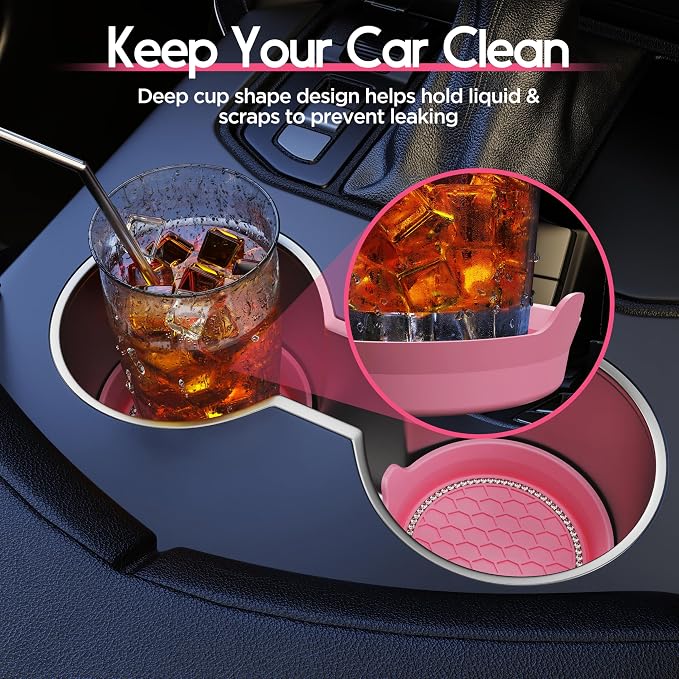 Amooca Car Cup Coaster Universal Non-Slip Cup Holders Bling Crystal Rhinestone Car Interior Accessories 4 Pack Peach Pink