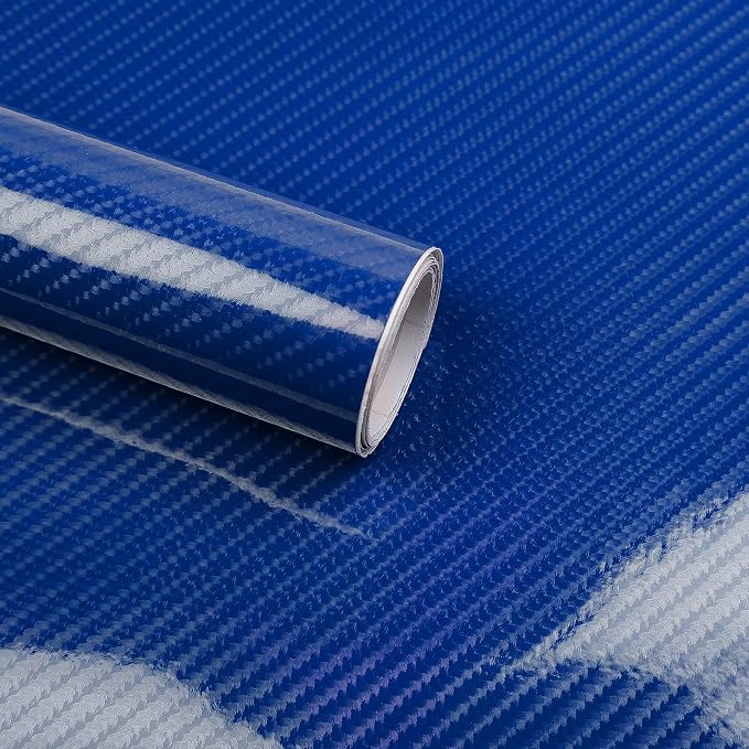 Lypumso 6D Carbon Fiber Vinyl Wrap Roll, Glossy Car Wrap Film Featuring Bubble Free Air Release Technology, Car Moto DIY Interior Exterior Decoration (Carbon Fiber Blue, 1ft x 5ft)