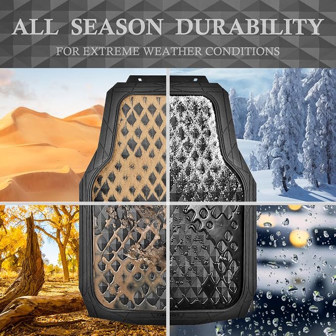 CAR PASS 3 Row Heavy Duty Rubber Car Mats, Deep-Dish All-Weather for 7 Seats 8 Seater 2nd & 3rd Floor Mats Waterproof Universal Trim Fit Liner Van,SUV,7 Passengers Vehicle,Automotive 3D Rhombus Black