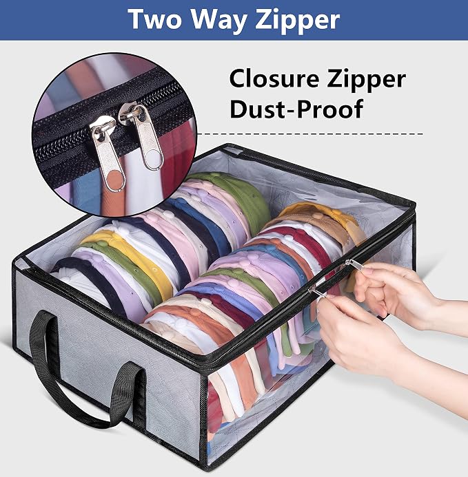 AOODA Hat Storage for Baseball Caps, Large Holds up to 40 Caps Wide Hat Organizer for Closet Snapback Holder, Grey