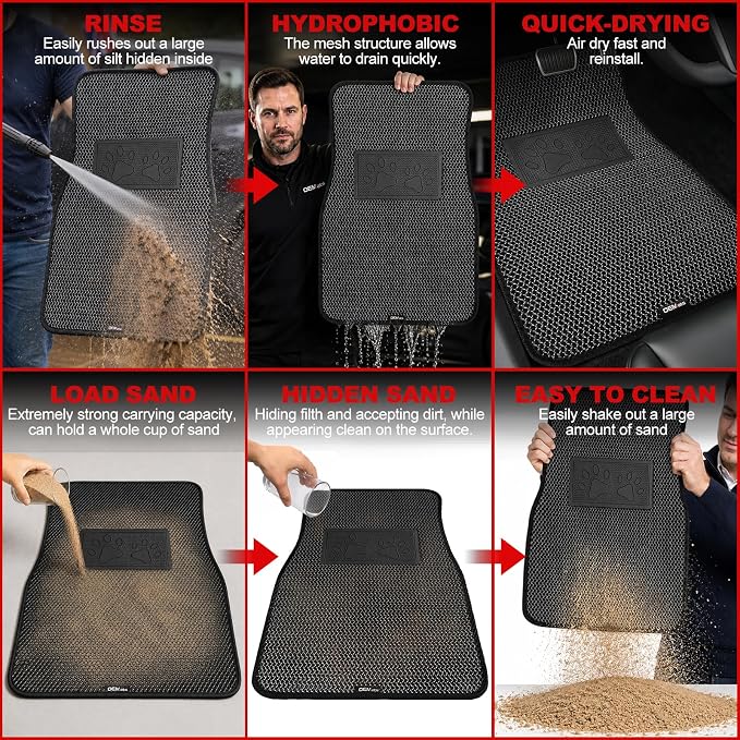 Universal Car Floor Mats, 3D Mesh Fabric All Weather Waterproof Car Floor Liners,With Anti-Slip Granule Backing&Driver Heel Pad,Efficient Dust&Dirt Resistant for Sedan,SUV,Truck,Van,Set of 4pcs