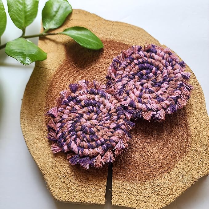 Cotton Car Coasters 2pc Car Cup Coasters Cute car Accessories for Women car Coaster for Cup Holders (Very Berry)