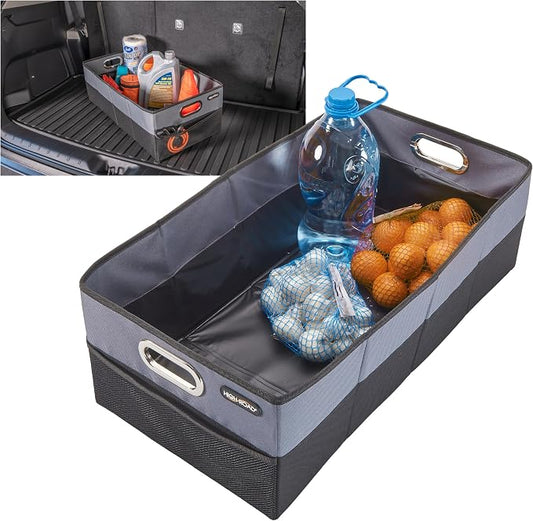 High Road CargoCube Car Storage Bin - Leakproof Car Trunk Storage Organizer with Metal Handles and Front Mesh Pocket, 12x24 Inches - Single pack