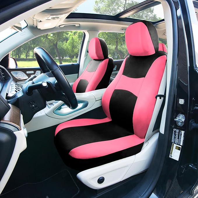 FH Group Universal Car Seat Covers Full Set for SUV Truck Sedan Vans | Waterproof All-Purpose Cloth Seat Cover Set Airbag Compatible Washable Split Bench Protector Interior Upgrade - Pink