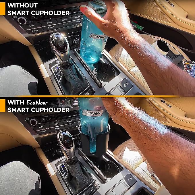 EcoNour Car Cup Holder Expander | Fits 32/40 oz Hydro Flasks, Yeti, Nalgene & Large Bottles up to 3.8" | Universal Cup Adapter for Cars with 3.2" Holders – Black